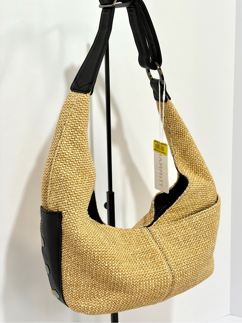 Hammitt Tom Zip Medium Hobo Shoulder Bag In Noir Smooth Raffia/Gunmetal/NWT - Picture 2 of 14